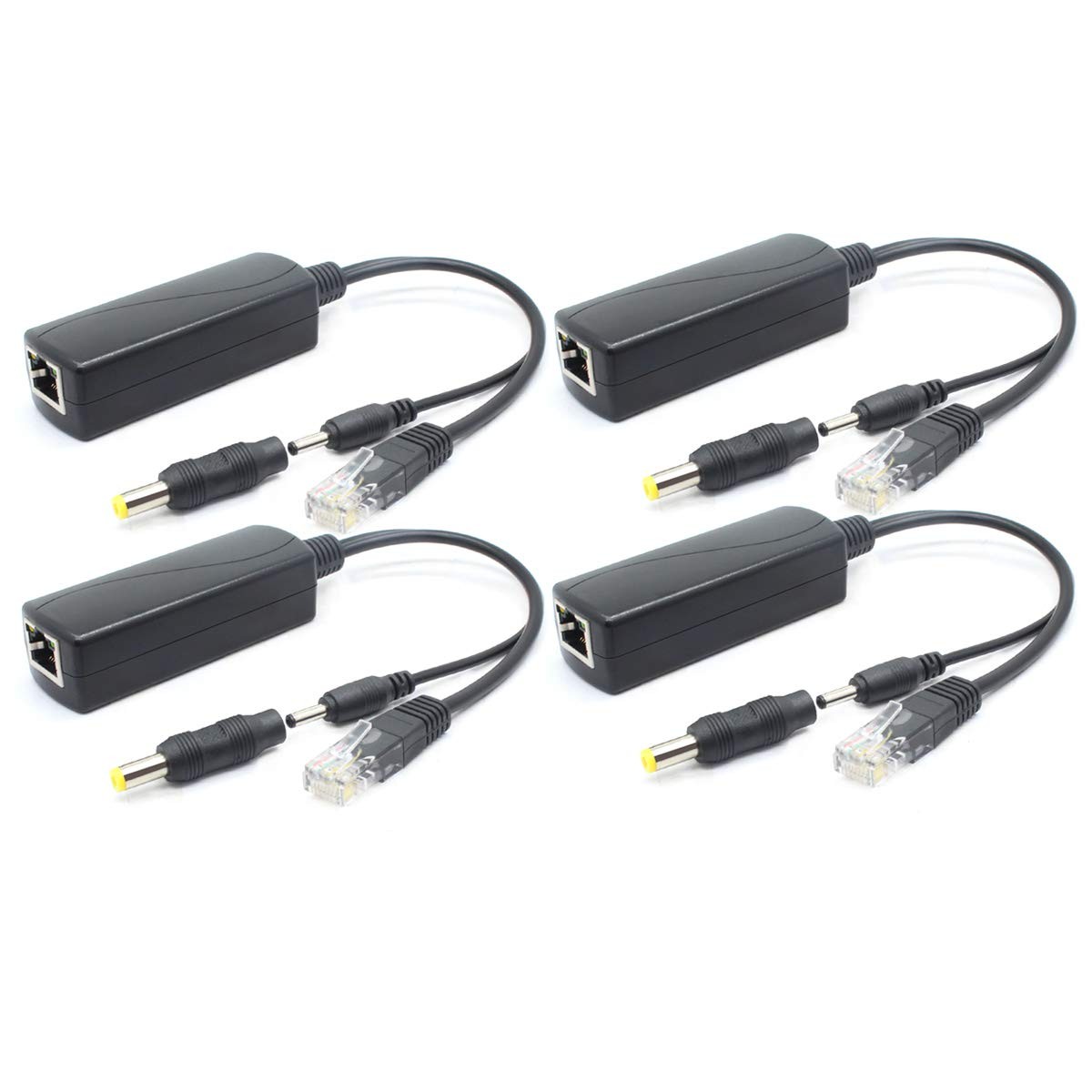 4-Pack 5V PoE Splitter, 48V to 5V 2.4A Adapter, Plug 3.5mm x 1.35mm, 5.5mm x ...