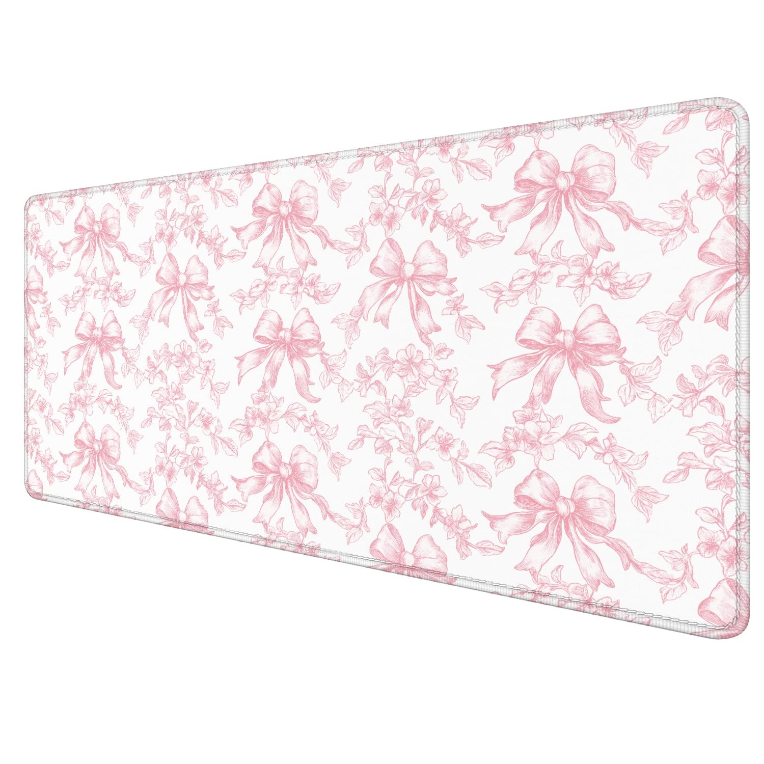 Coquette Pink Floral Large Mouse Pad Bow Peony Aesthetic Desk Mat 31.5x15.7