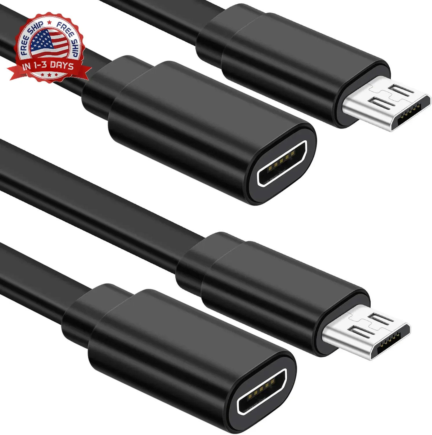 2 Pack Micro USB Extension Cable 10 ft/ 3 Meters Male to Female Extender