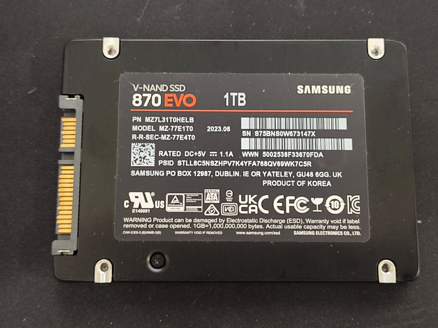 Samsung 870 EVO 1TB 2.5" SATA III Internal SSD