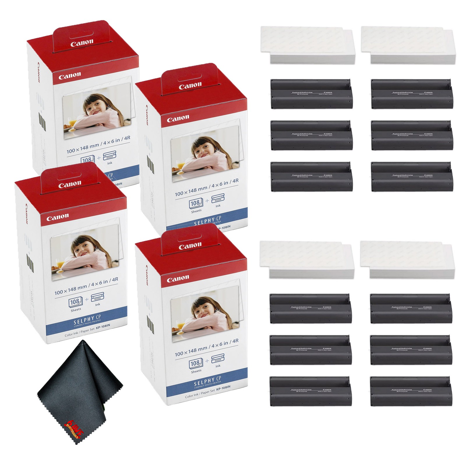 Canon KP-108IN Color Ink & 4x6 Paper Set, 432 Sheets & 12 Ink Cartridges