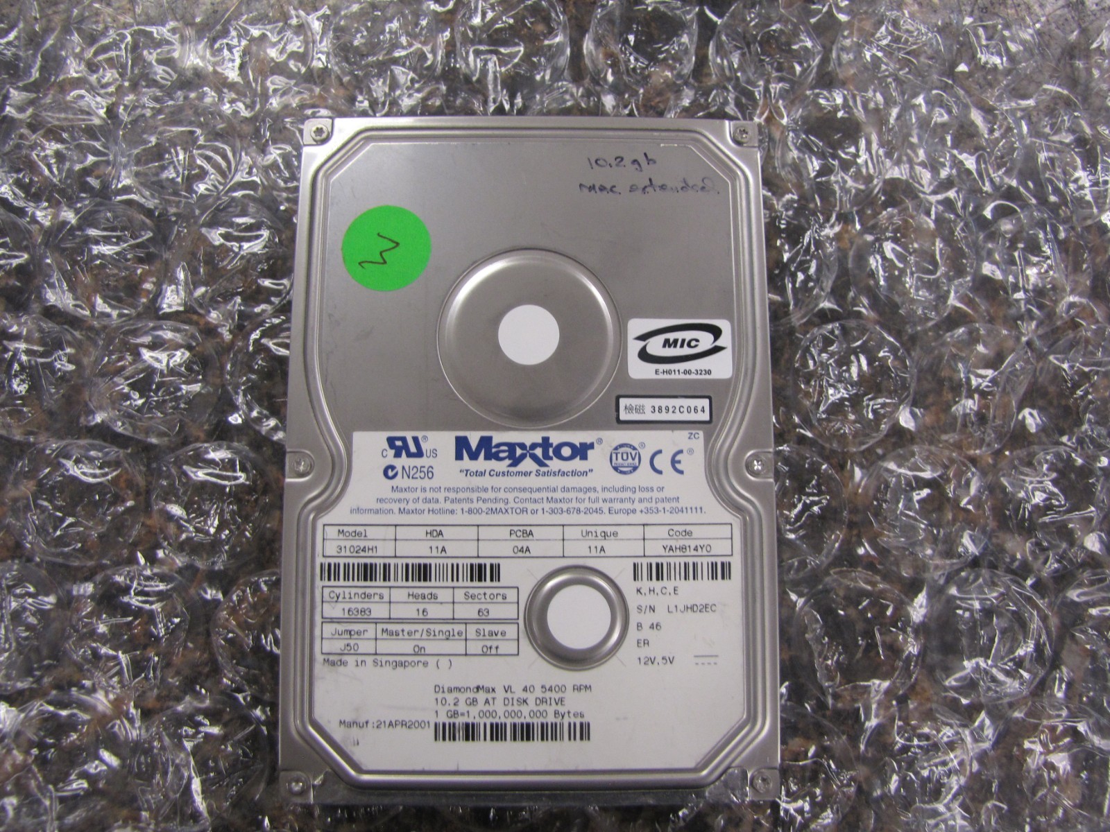 Maxtor DiamondMax VL 40 31024H1 MAC 10.2GB 5400RPM AT Hard Drive -TESTED- NM32