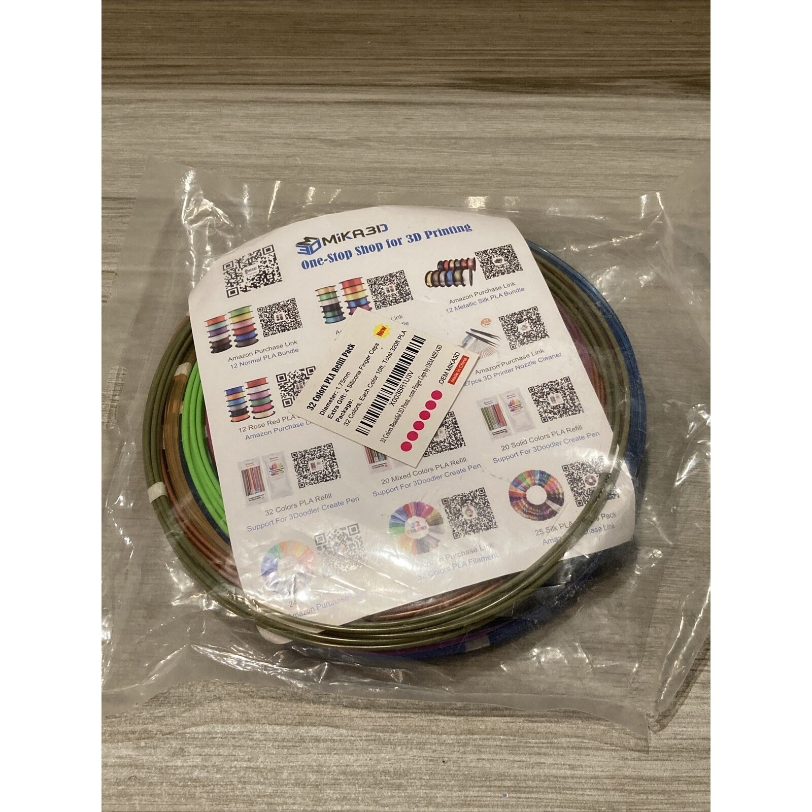 MIKA 3D Pen/Printer PLA Filament 1.75mm *Pack Of 32 Colors/10 Feet Each NIP