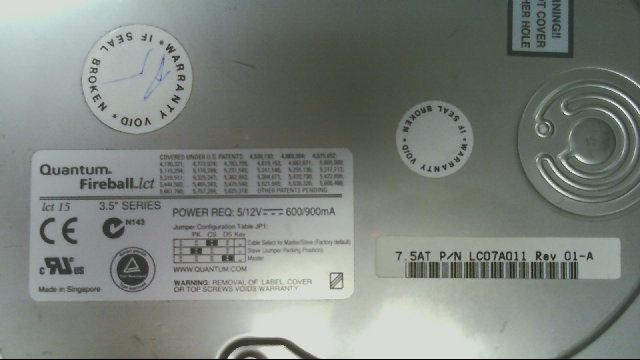 Quantum Fireball 7.5AT LCT-15 PN: LC07A011 7200RPM 3.5 IDE 7.5GB Hard Disk Drive