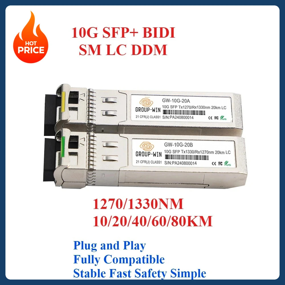 A Pair 10G Bidi SFP Transceiver For Cisco SFP-10G-BXU-I Simplex LC 20~70KM 