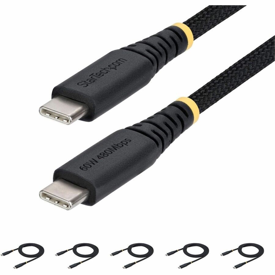 StarTech 5-Pack 3ft 91cm USB-C Charging Cable 60W 3A PD Dual-Layer Braided