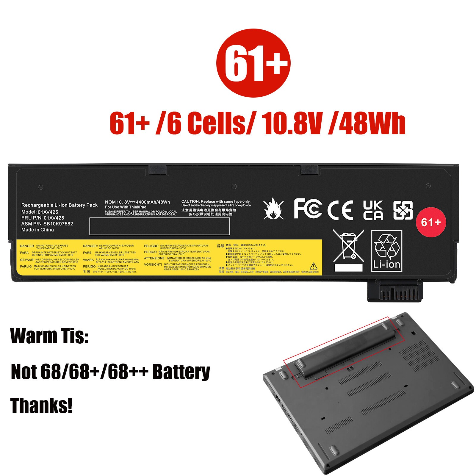 ✅LOT 61+ Battery for Lenovo ThinkPad T470 T480 T570 T580 01AV425 01AV426 01AV491