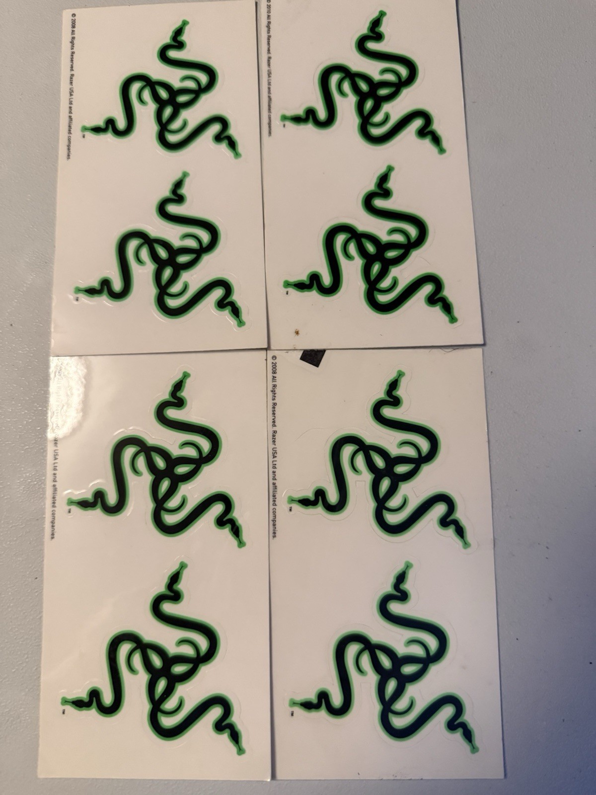 2008 Razer Logo Gaming Computer Neon Lime Green & Black Sticker Decal Set Of 4