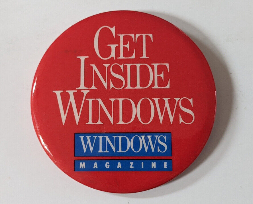 GET INSIDE WINDOWS Magazine 1991 Vintage PIN Pinback Button BADGE Microsoft