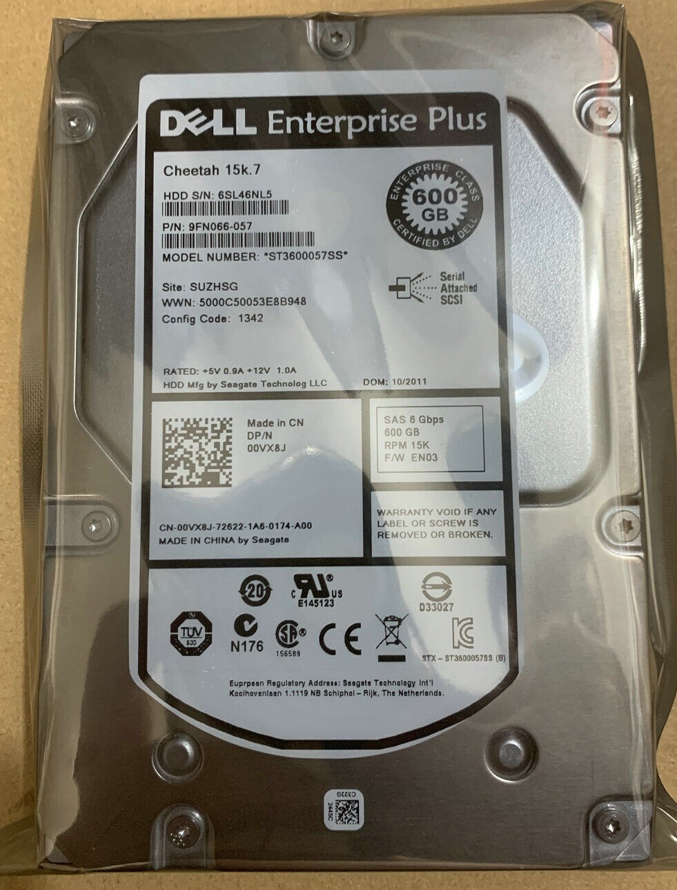 1PCS 00VX8J Compatible Dell EQL 600GB 15K RPM 6Gb/s SAS 3.5 HDD Hard Drive