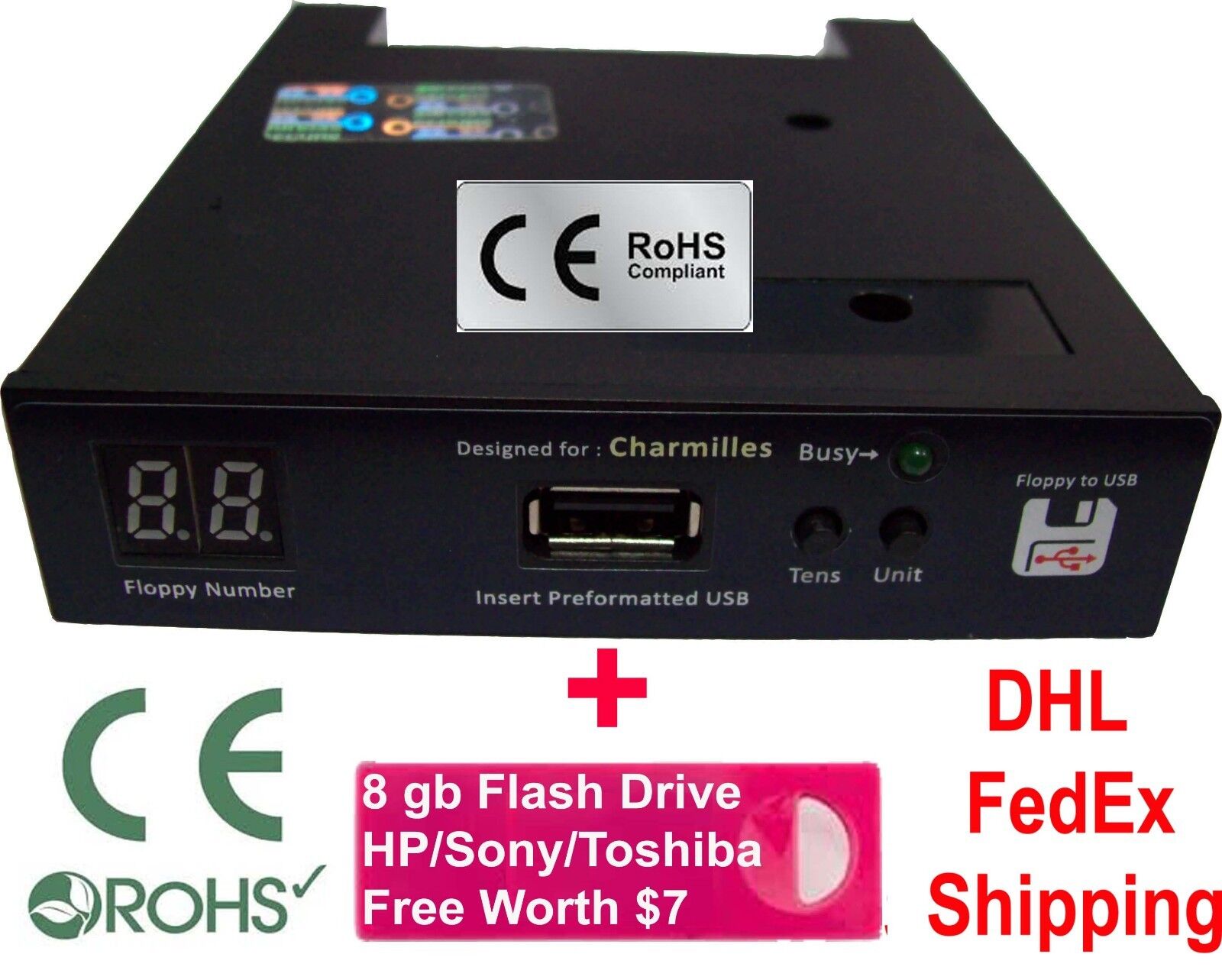 Floppy Drive to USB Converter for Charmilles Robofil 190 , 440 CC(1.44mb)+16GB