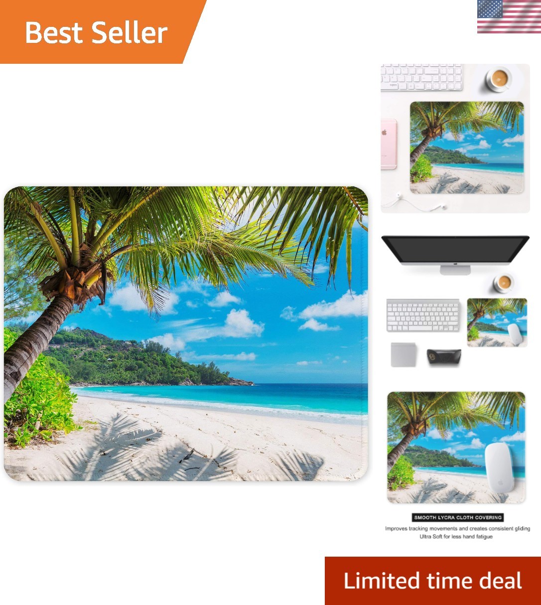 Luxurious 12x10 Square Mouse Pad - Coastal Breeze Design with Non-Slip Feature