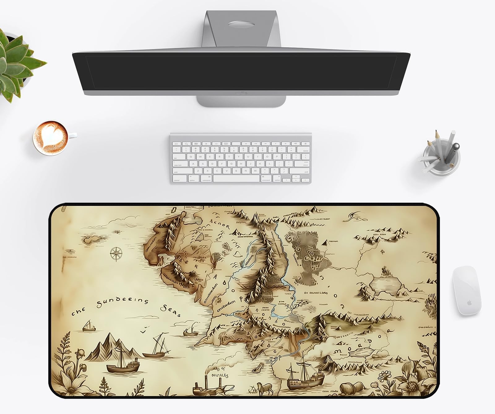Medieval Map XXL Desk Mat Mouse Pad 31.5"x15.7" Fantasy Large Gaming Keyboard