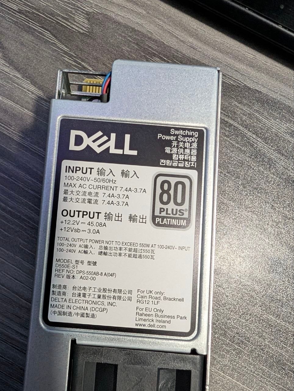 Dell 550W Power Supply D550E-S1 DPS-550AB-8 80 Plus Platinum Server PSU 08V43G