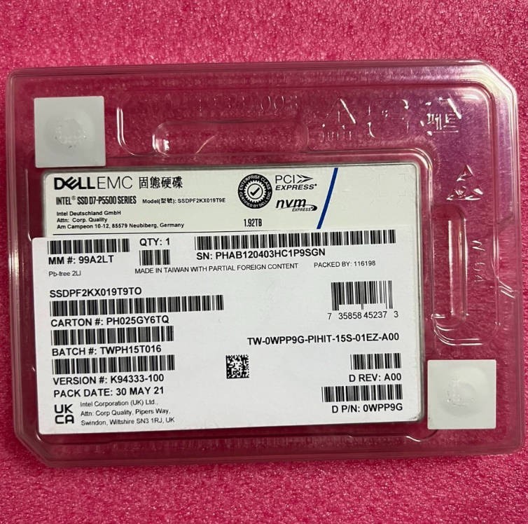 Intel D7-P5500 1.92TB Enterprise NVMe PCIe 4.0 SSD Dell 0WPP9G SSDPF2KX019T9E