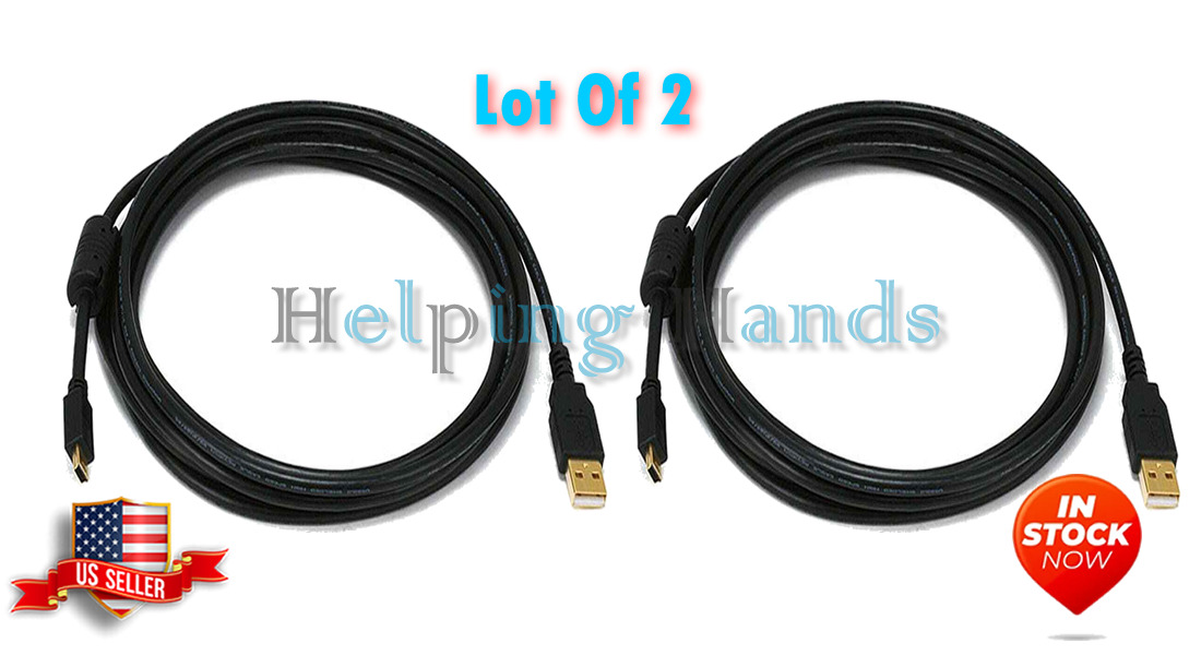 2 NEW Monoprice USB-A to Mini-B 2.0 Cable 5-Pin 28/24AWG Gold Plated Black 6 ft