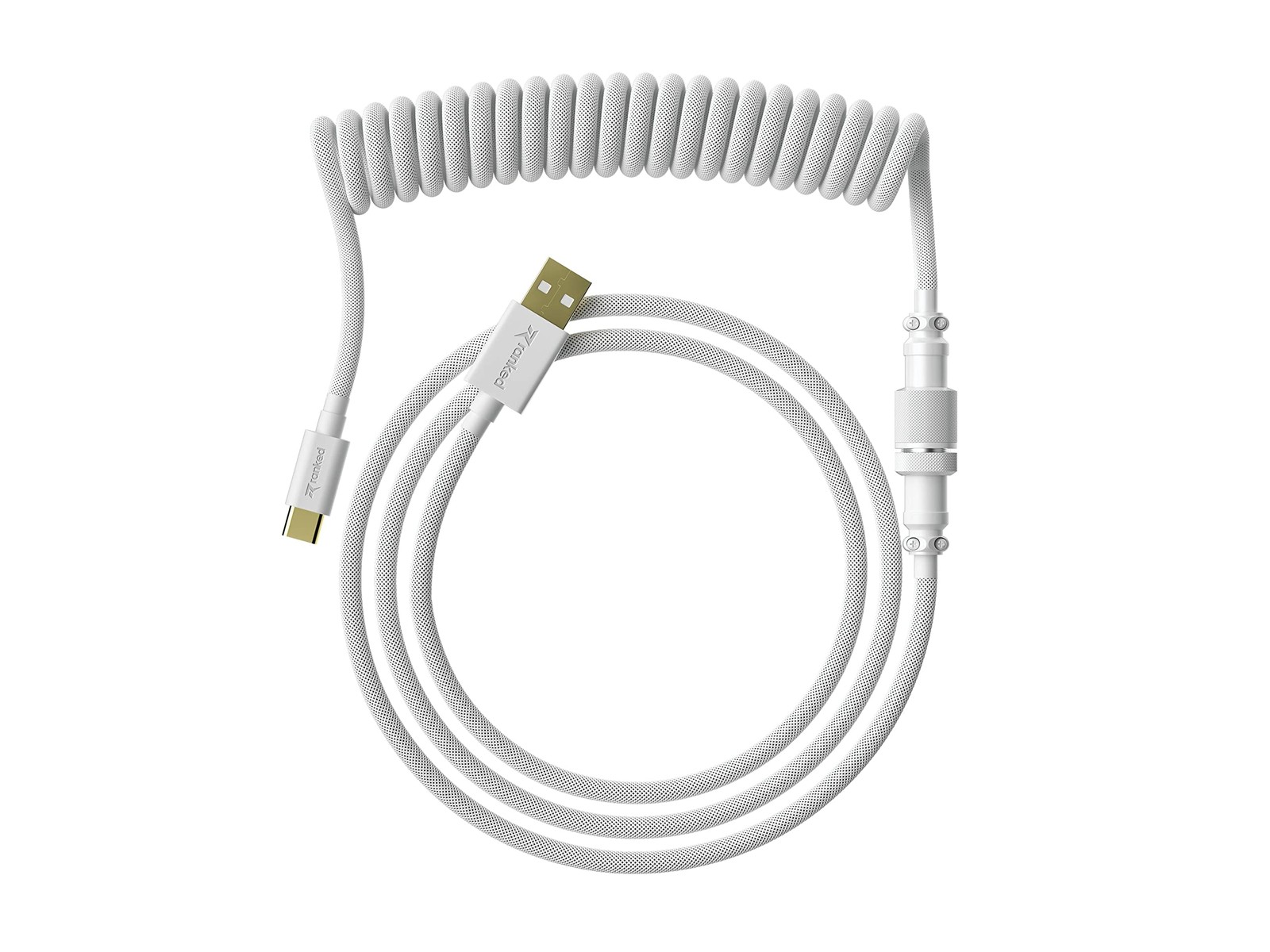 Coiled Keyboard Cable DoubleSleeved Braided USB Type C To A 5Pin 20W White