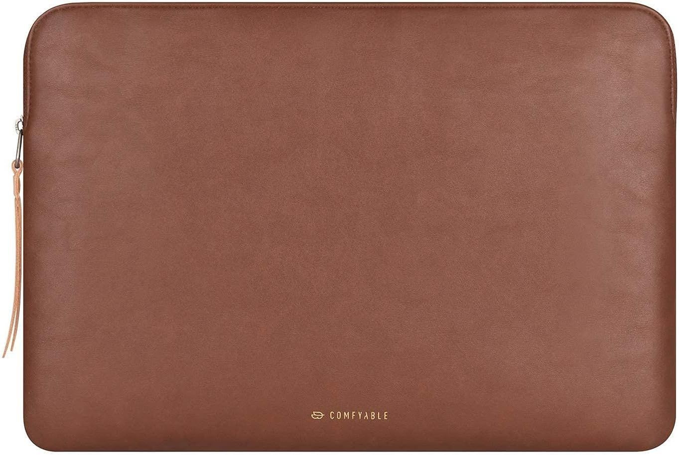 Brown PU Leather Laptop Sleeve, Slim Protective Case for 15" MacBook Air & 14" P