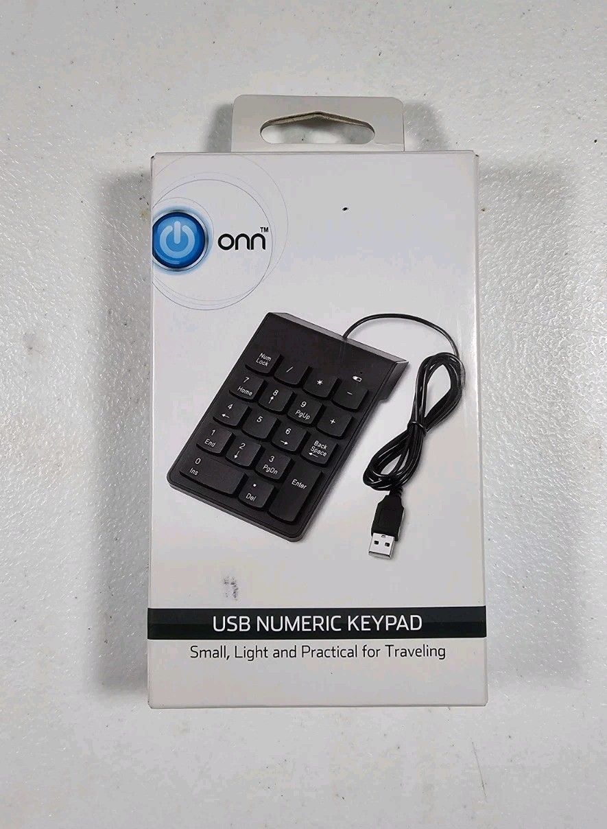ONN USB NUMERIC KEYPAD 18 FULL-SIZE KEYS Wired PC & MAC COMPATIBLE Plug & Play