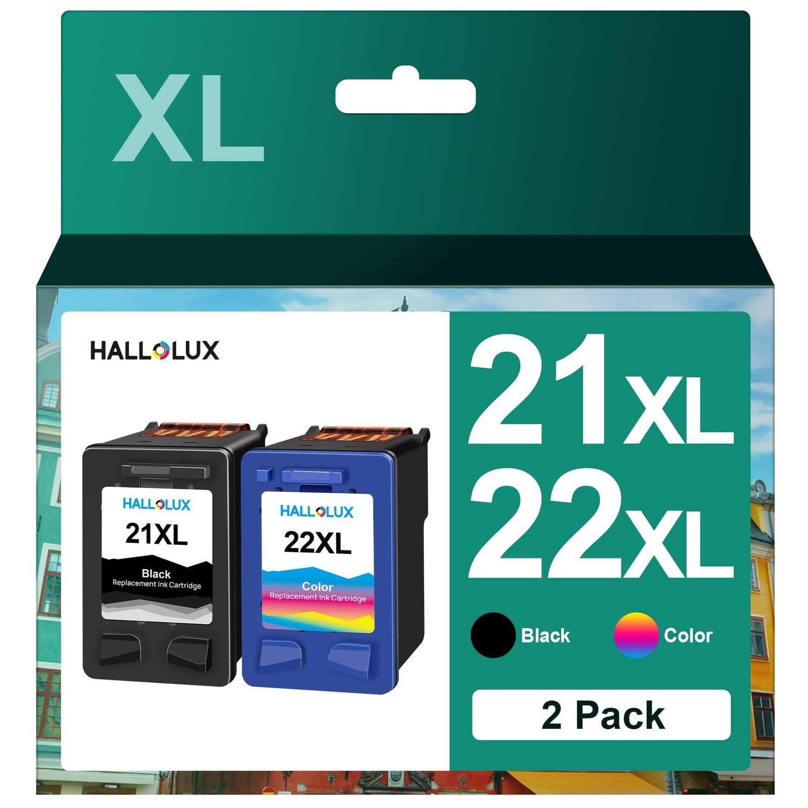 21XL 22XL Ink Cartridges Combo Pack Replacement for HP 21 22 (1 Black, 1