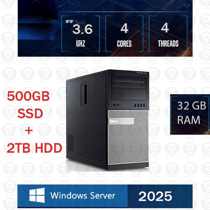 Dell QUAD CORE 32GB RAM 500GB SSD + 2TB HDD Window server 2025