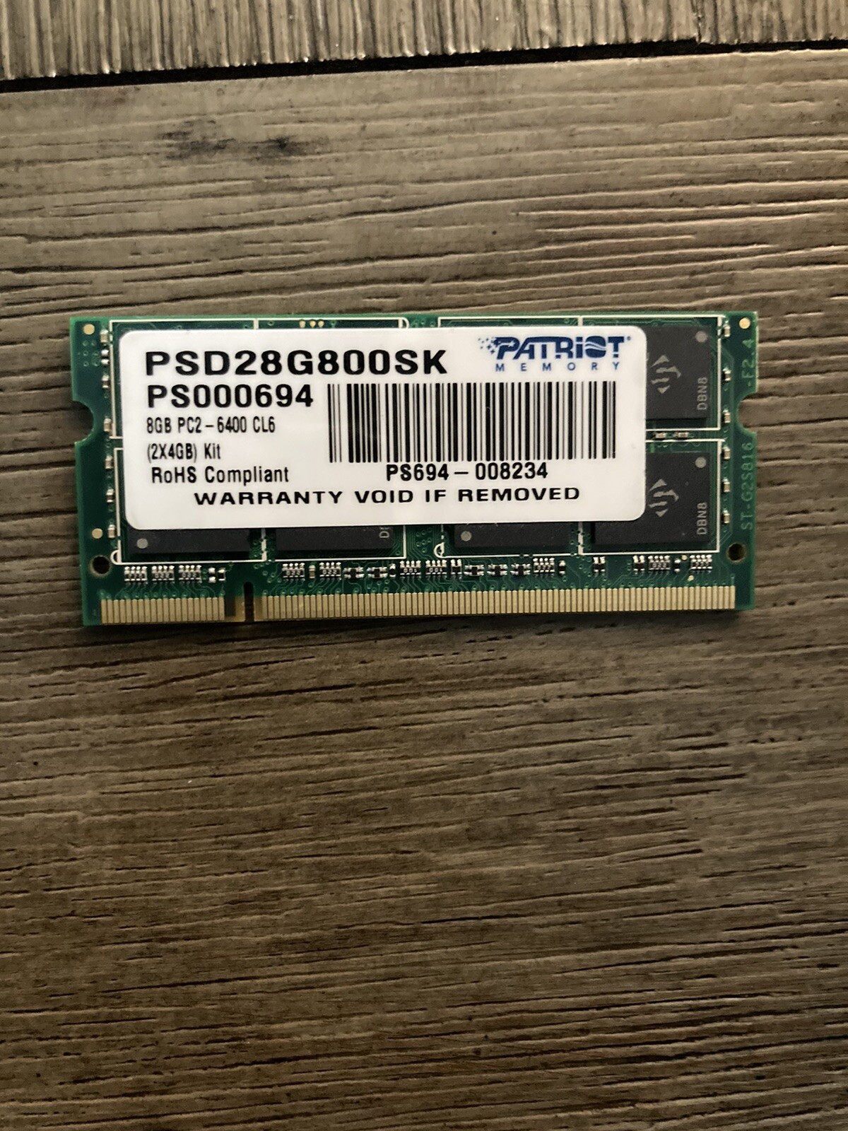 Patriot PSD28G800SK 4GB PC2-6400 DDR2-800 CL6 200-Pin SoDIMM Laptop Memory RAM
