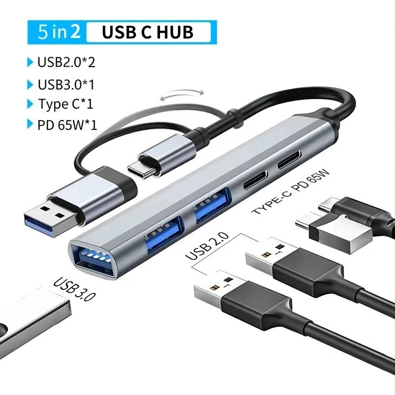 7/8 Port USB-C Hub Adapter - 5G Speed Multi Splitter for PC, Laptop & MacBook US