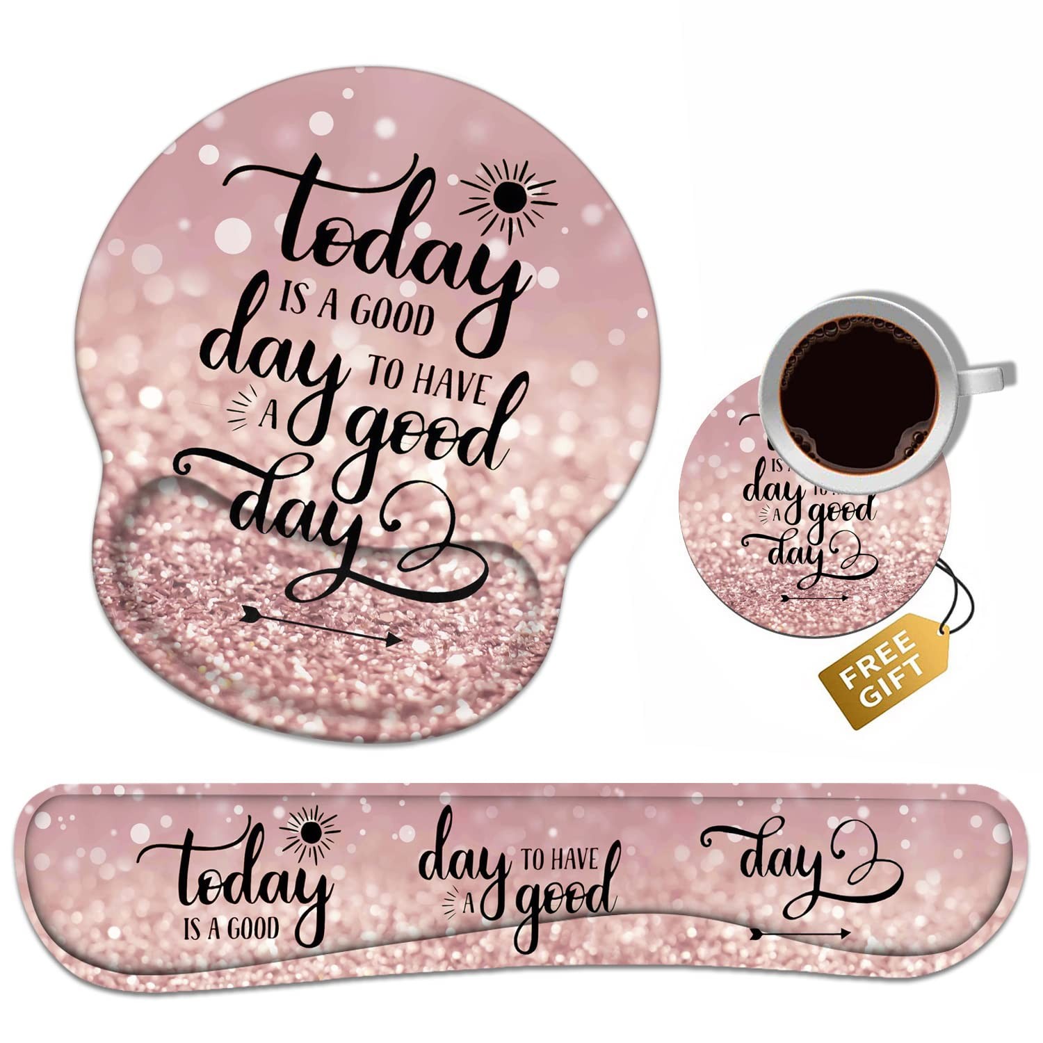 Keyboard Wrist Rest + Pad Wrist Set with Coasters, Today is a Good Day to Hav...
