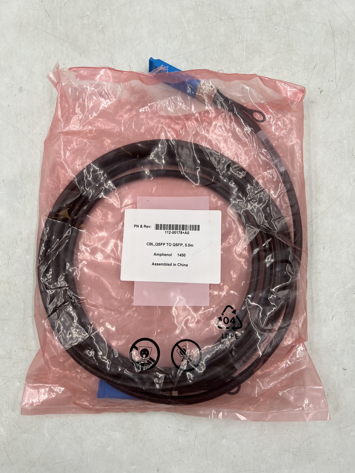NetApp Amphenol 5.0m/16.5ft External SAS Cable CBL, QSFP TO QSFP 112-00178+A0