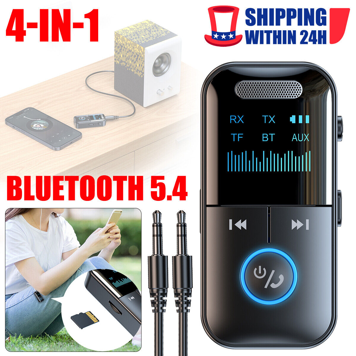 USB Wireless Bluetooth 5.4 Transmitter Receiver for Car Music Audio Aux Adapter