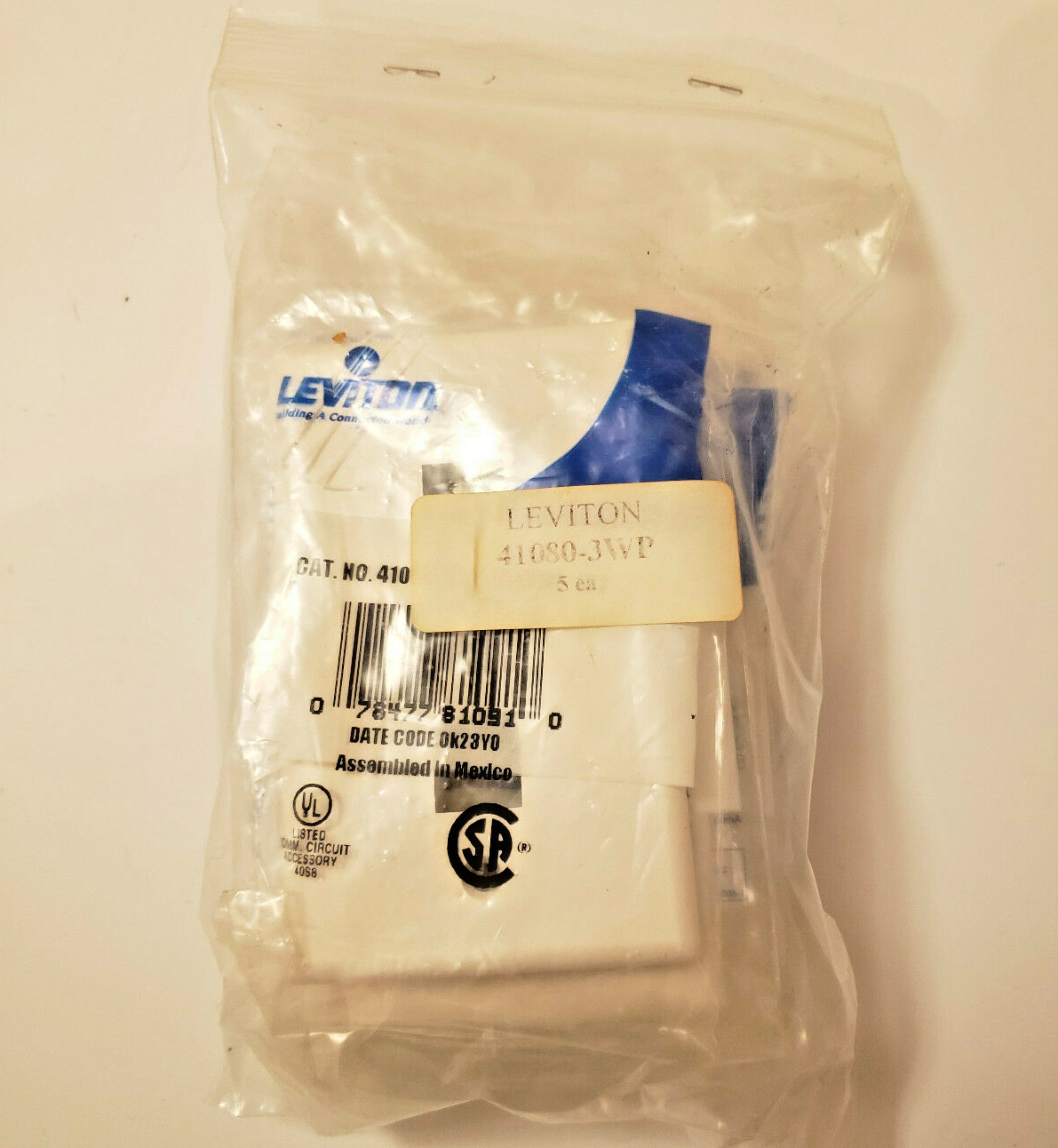 Leviton Single-Gange 3-Port Quickport White Wall Plate-Pack of 5