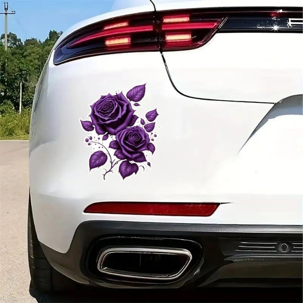 2pcs Purple Rose Vinyl Decal 4.5"x5.5", Elegant Floral Sticker for Car, 