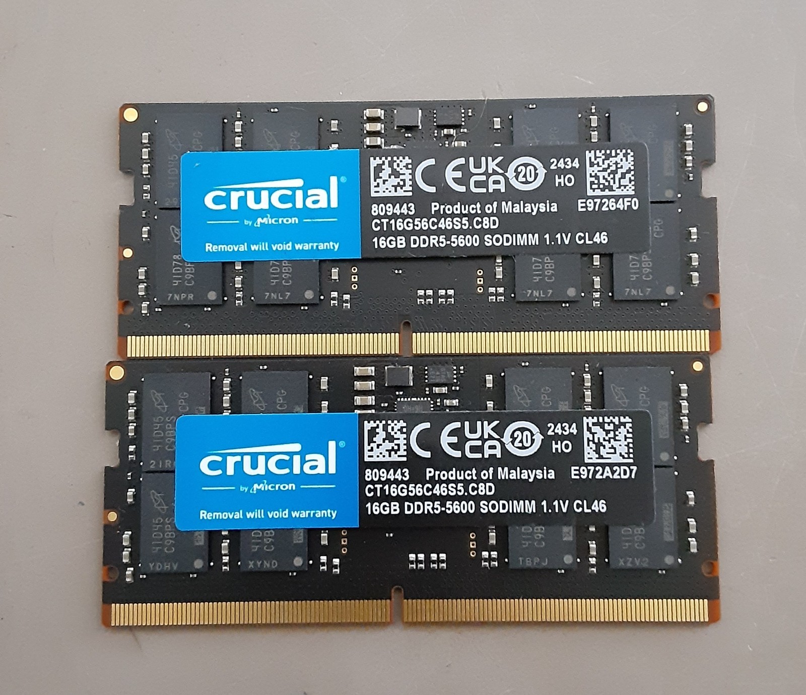*LOT OF 2* Crucial 16GB DDR5-5600 SODIMM Laptop RAM CT16G56C46S5.C8D