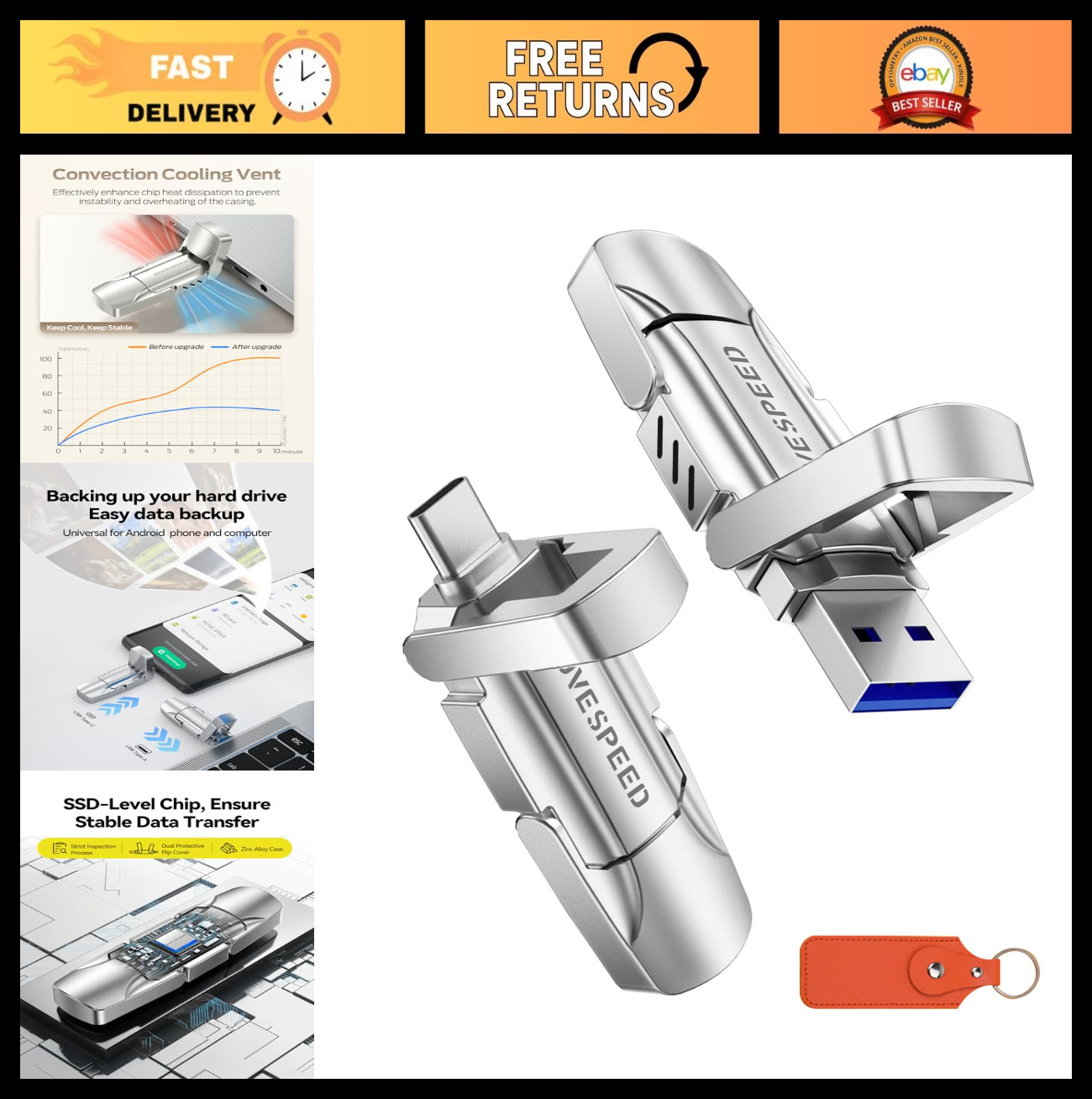512GB High-Speed USB 3.2 Type C Flash Drive, 520MB/s Thumb Drive for iPhone/Andr