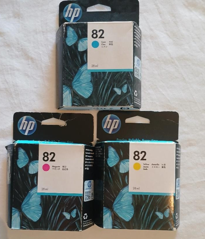 Color set of 3 New Genuine HP 82 CYM 28ml Inks CH568A CH567A CH566A  2019 & 2020