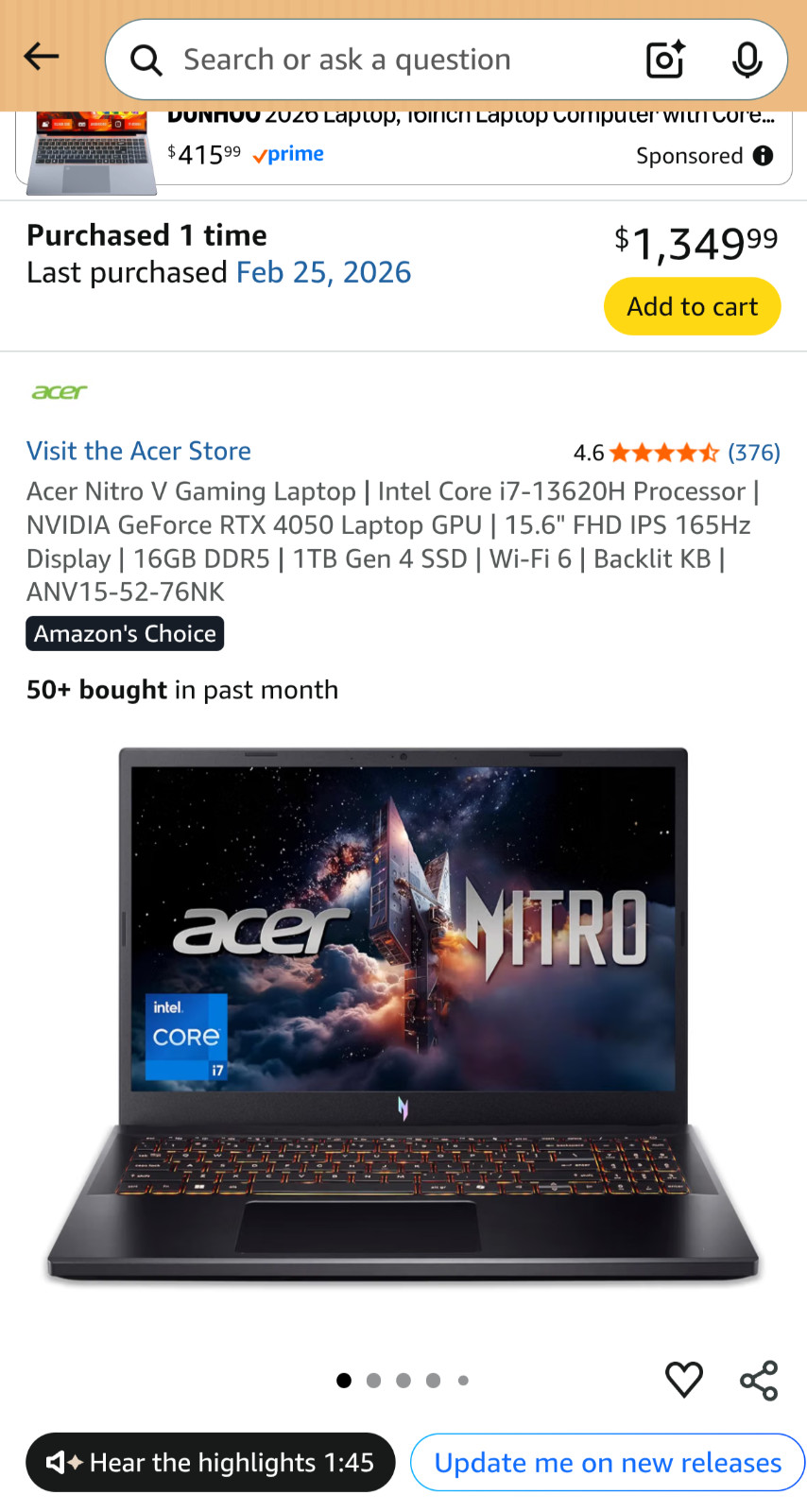 Acer Nitro V 15 ANV15-52-76NK