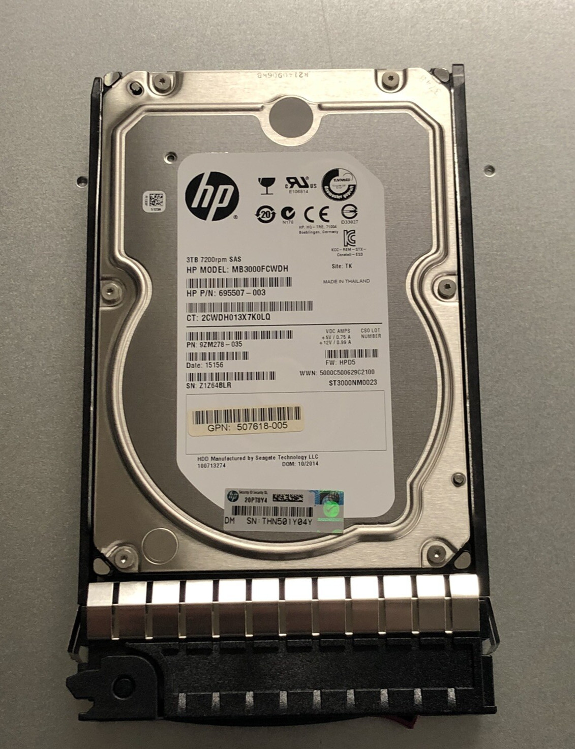 HP 3TB 6Gb/s Dual Port SAS LFF 7.2K 3.5 HDD Seagate Hard Drive MDL NL DP Tray