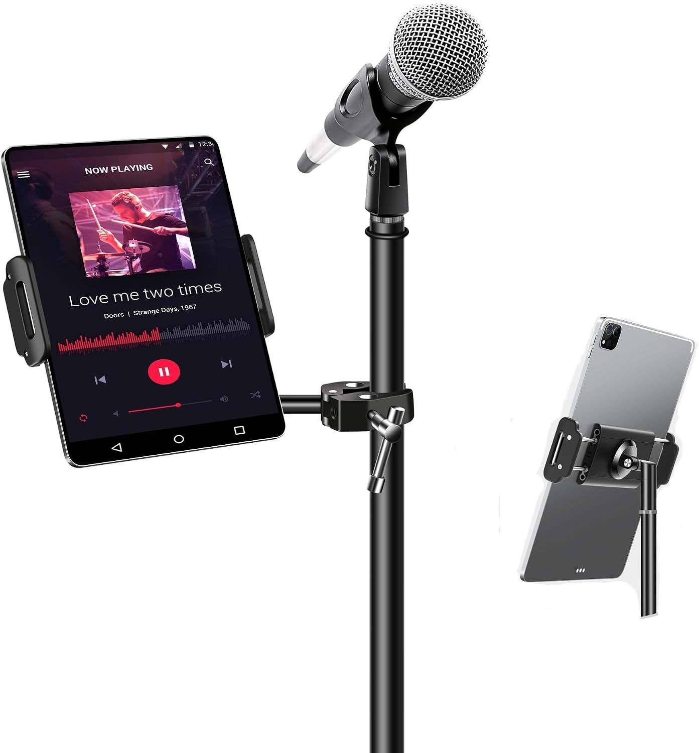 Aluminum Ipad Holder for Mic Stand, Side Mount Ipad Music Stand | 360° Swivel Ti