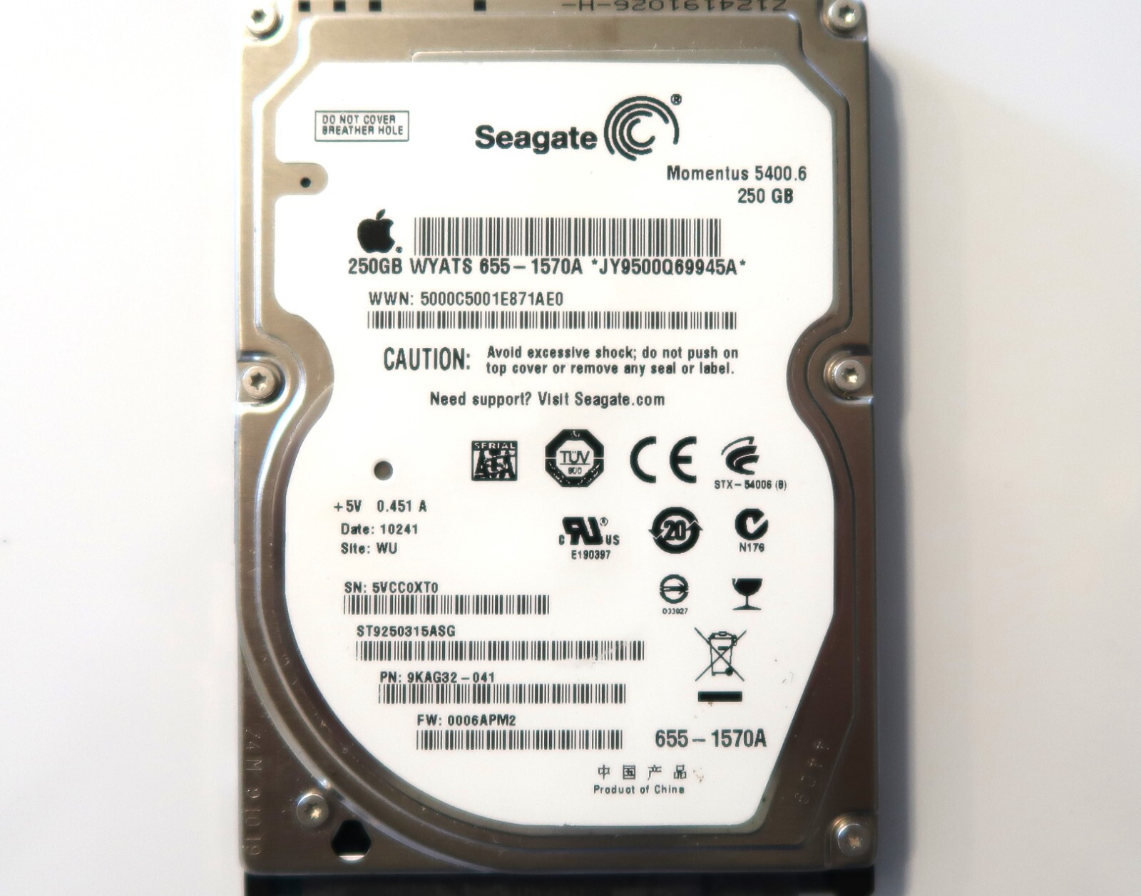 Seagate ST9250315ASG 9KAG32-041 0006APM2 (5VC) China WU 250gb 2.5" Sata 12/2009