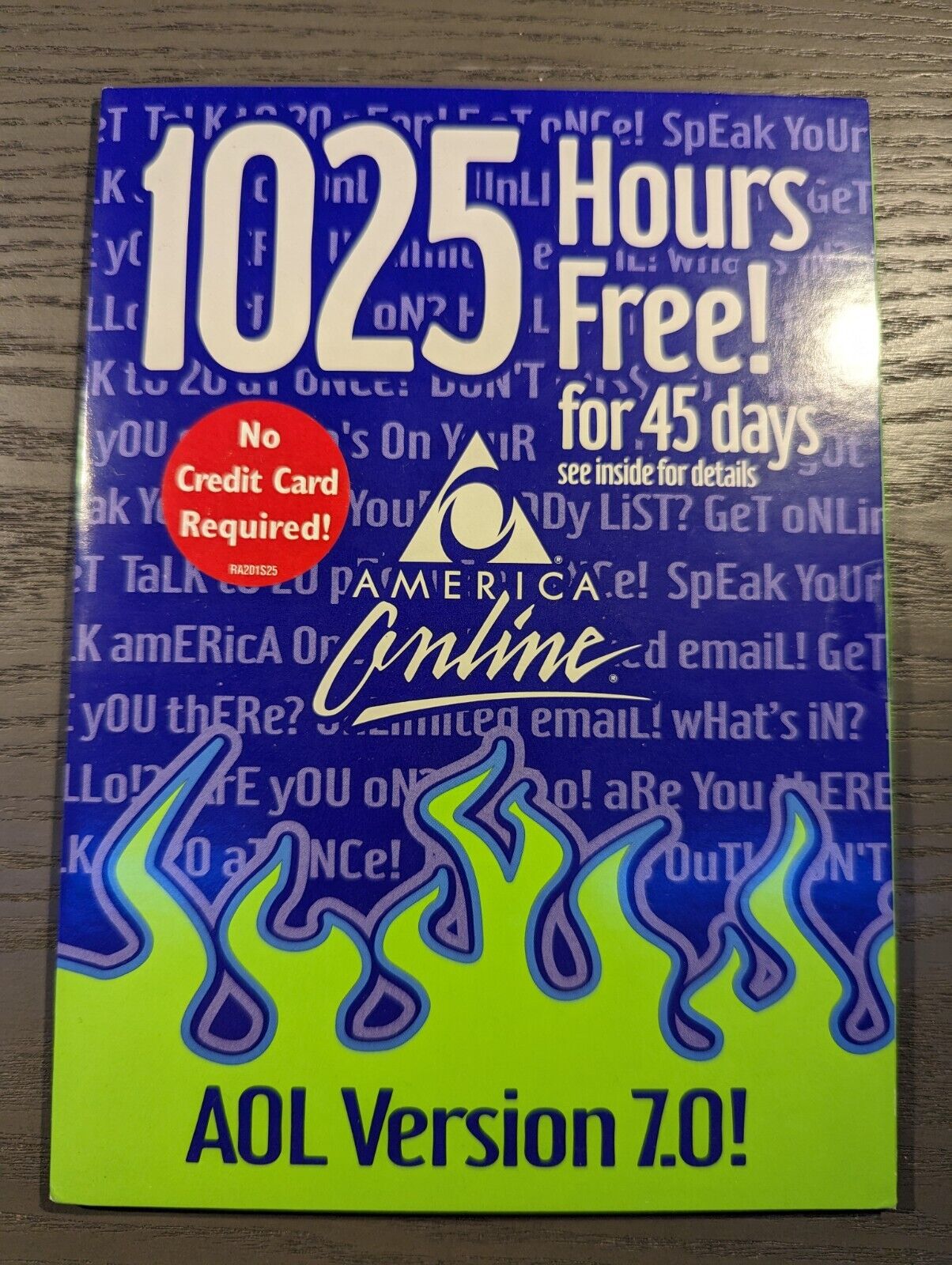 AOL CD Version 7.0 - 1025 Hours Free for 45 Days - New Sealed - Vintage