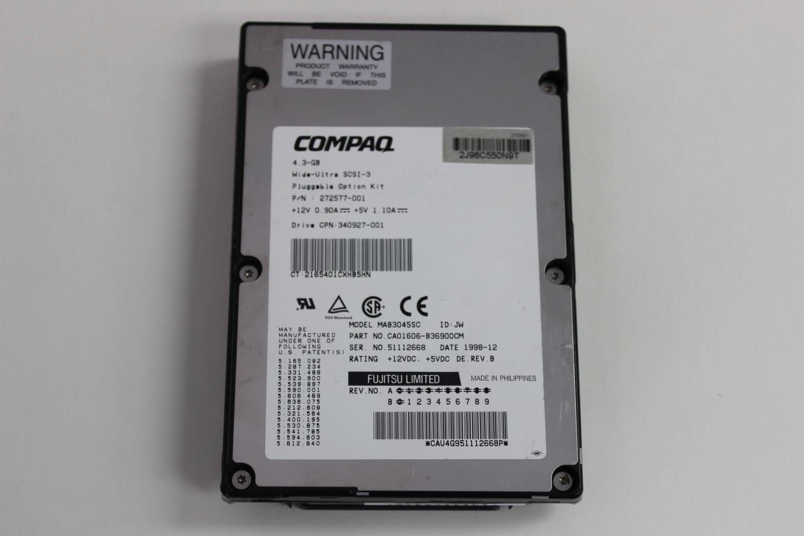 COMPAQ 272577-001 4.3GB 80 PIN WIDE ULTRA SCSI-3 HARD DRIVE FUJITSU MAB3045SC