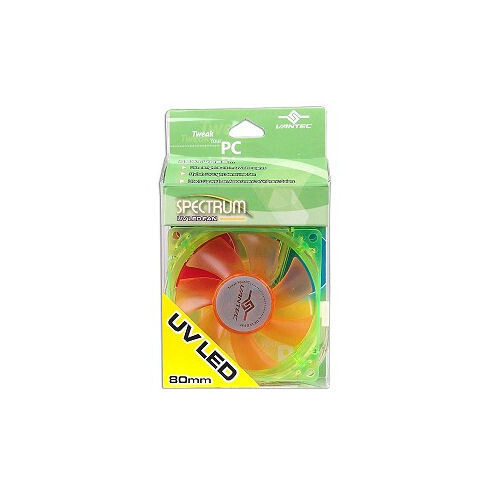 Vantec 80mm x 25mm Spectrum Orange Green Quad UV LED Computer Case Cooling Fan