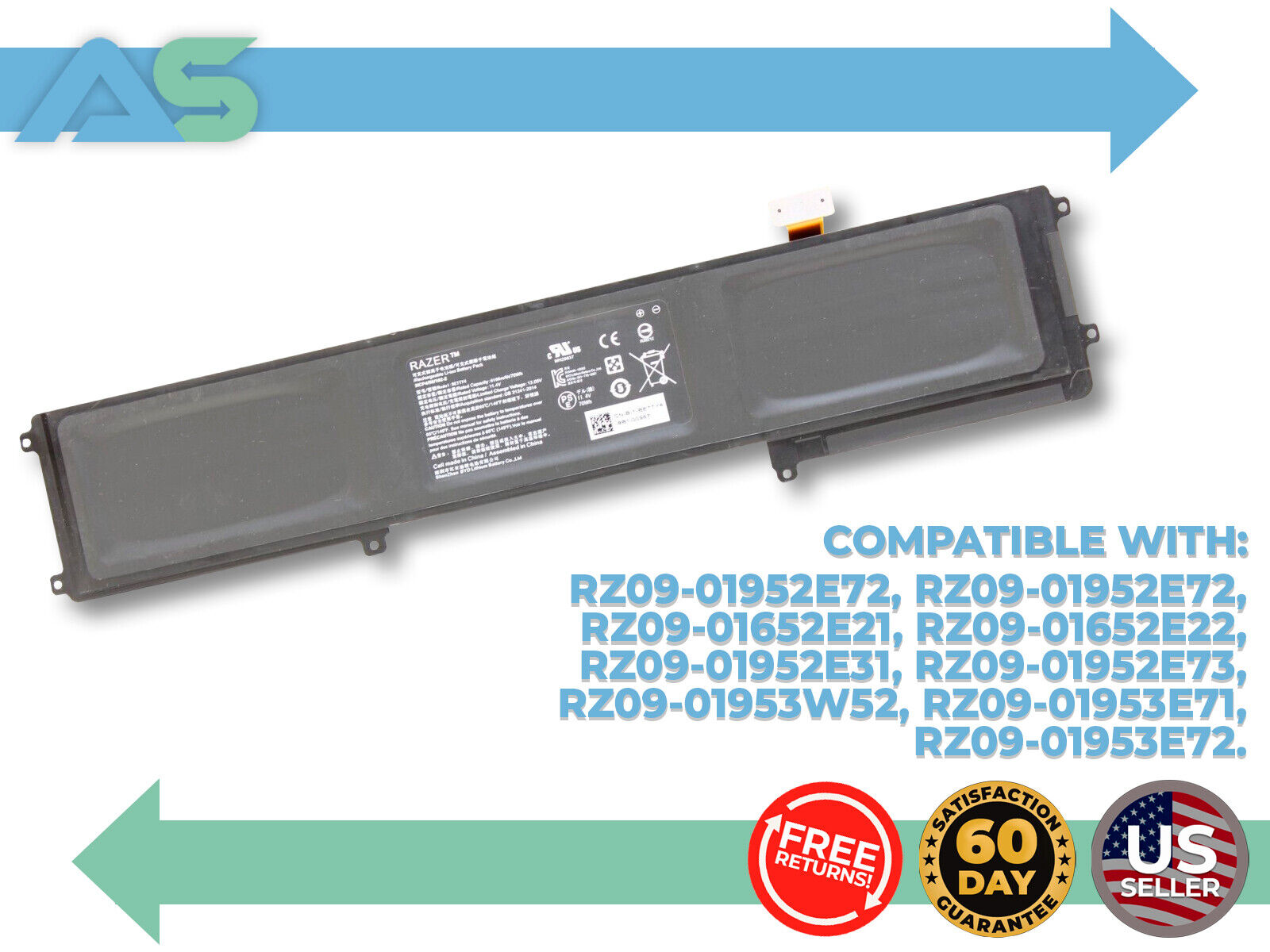 Genuine Razer OEM Battery BETTY4 for Razer Blade RZ09-0165 11.4V 70Wh 6160mAh