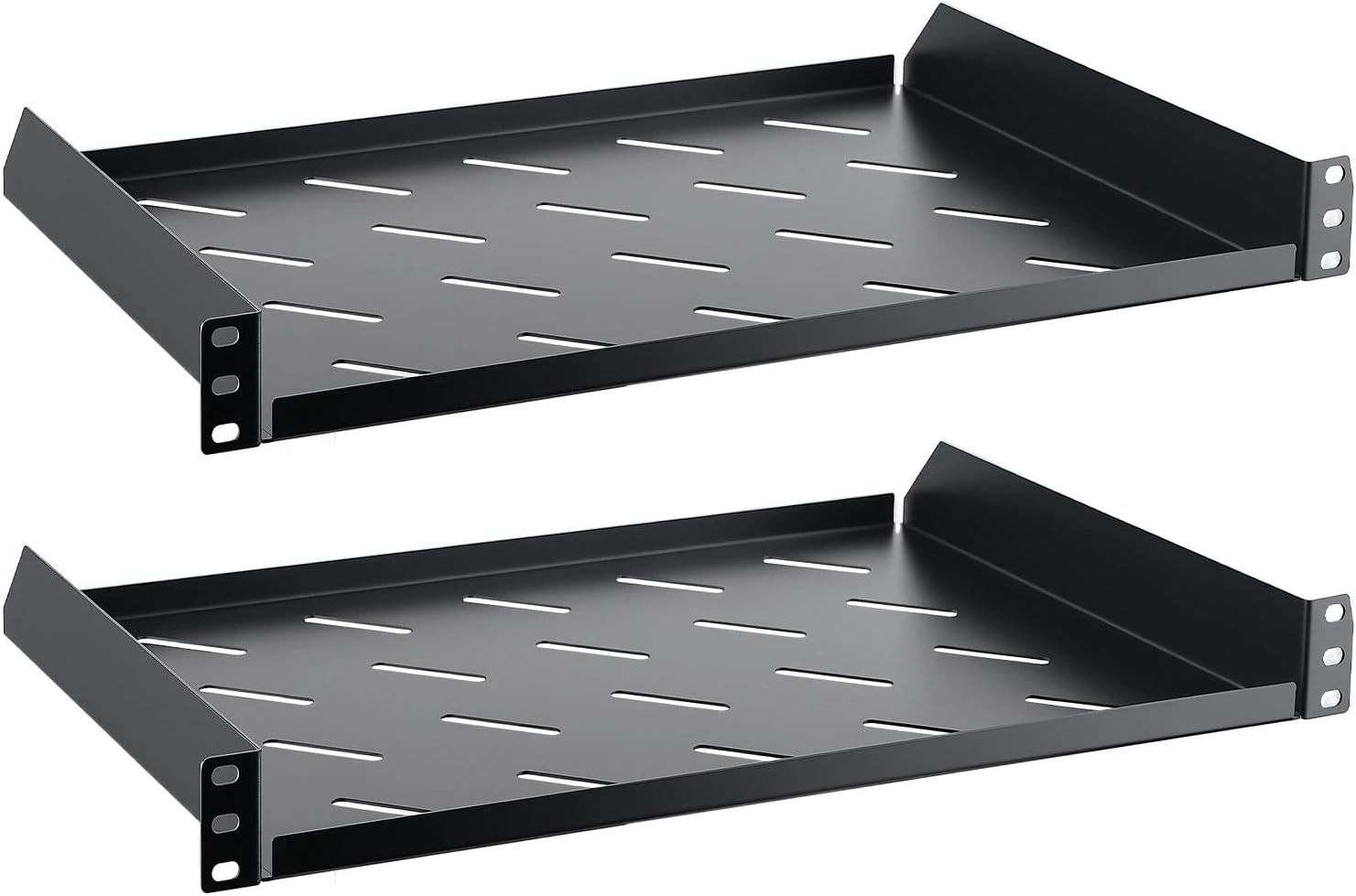 2 PCS Black 1U Server Rack Shelf 12 Inch Depth Vented Mount 19 Inch 44lb