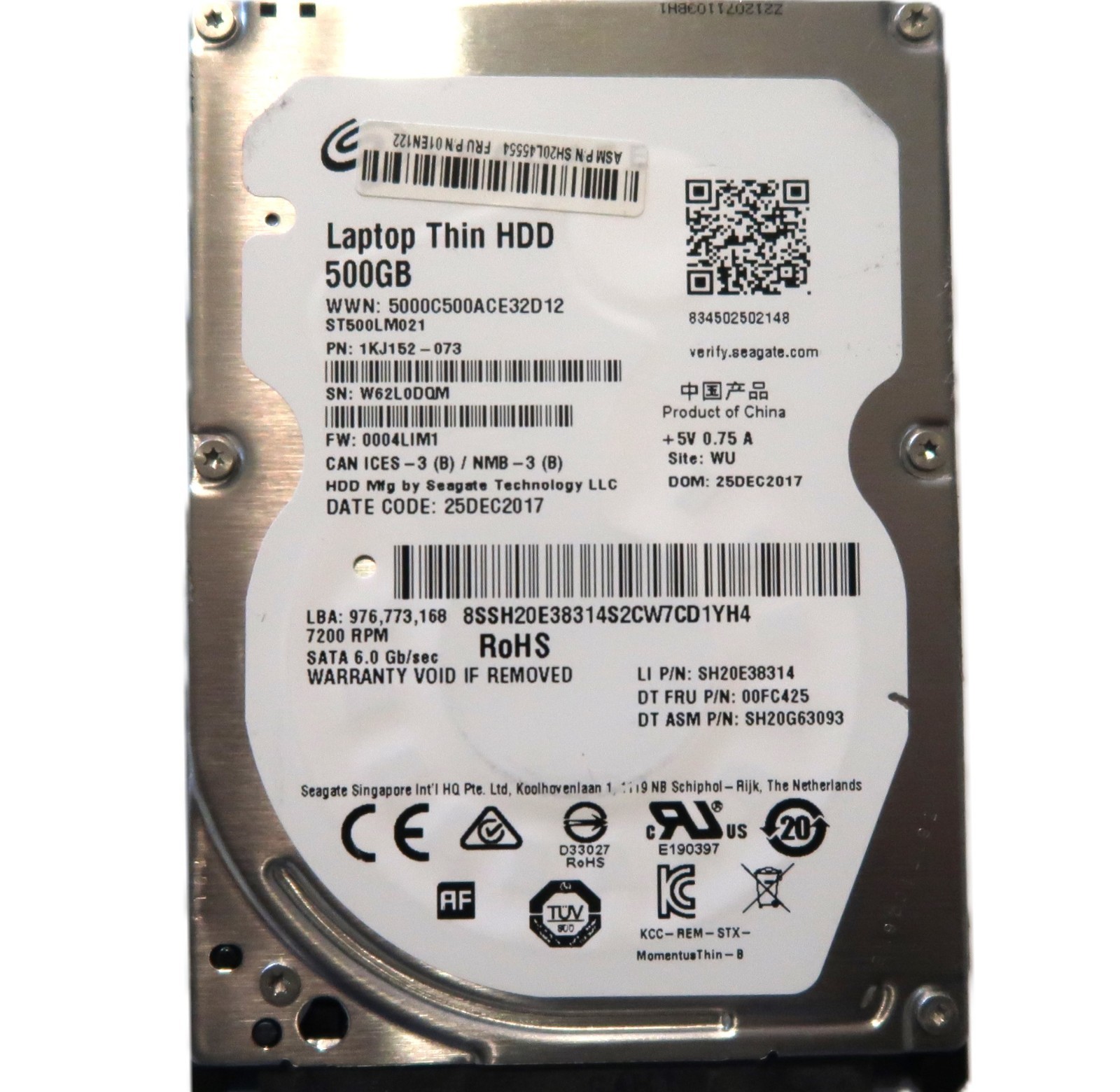 Seagate ST500LM021 1KJ152-073 0004LIM1 (W62L) WU China 2.5" 500gb Sata DEC/2017