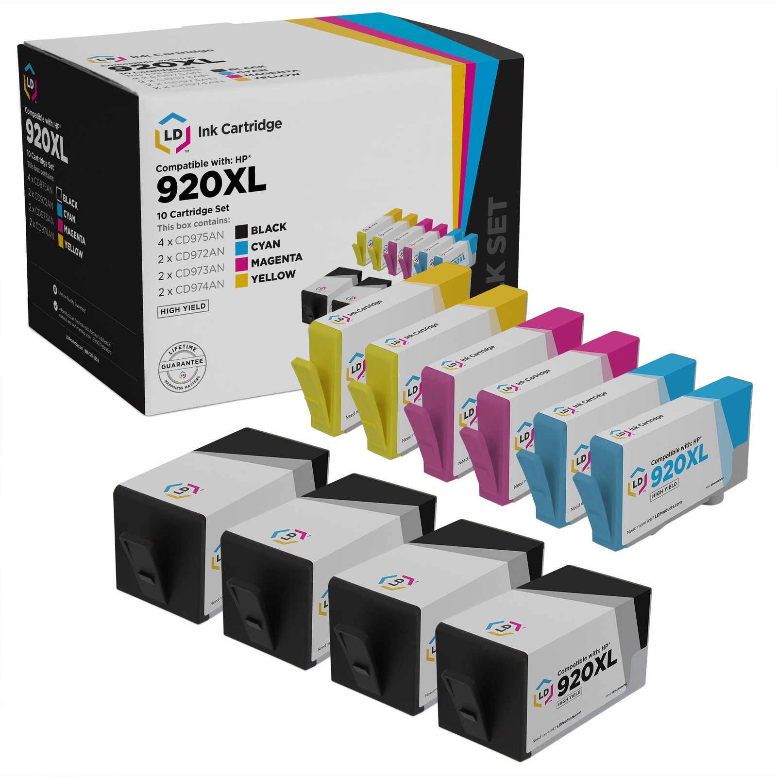 LD Reman Replacement HP 920XL 10pk ink CD972AN CD973AN CD974AN CD975AN