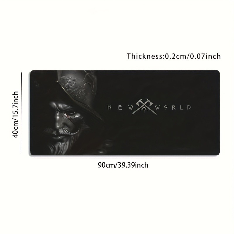1pc Large Dark-themed Gaming Mouse Pad with New World Logo & Iconic Character