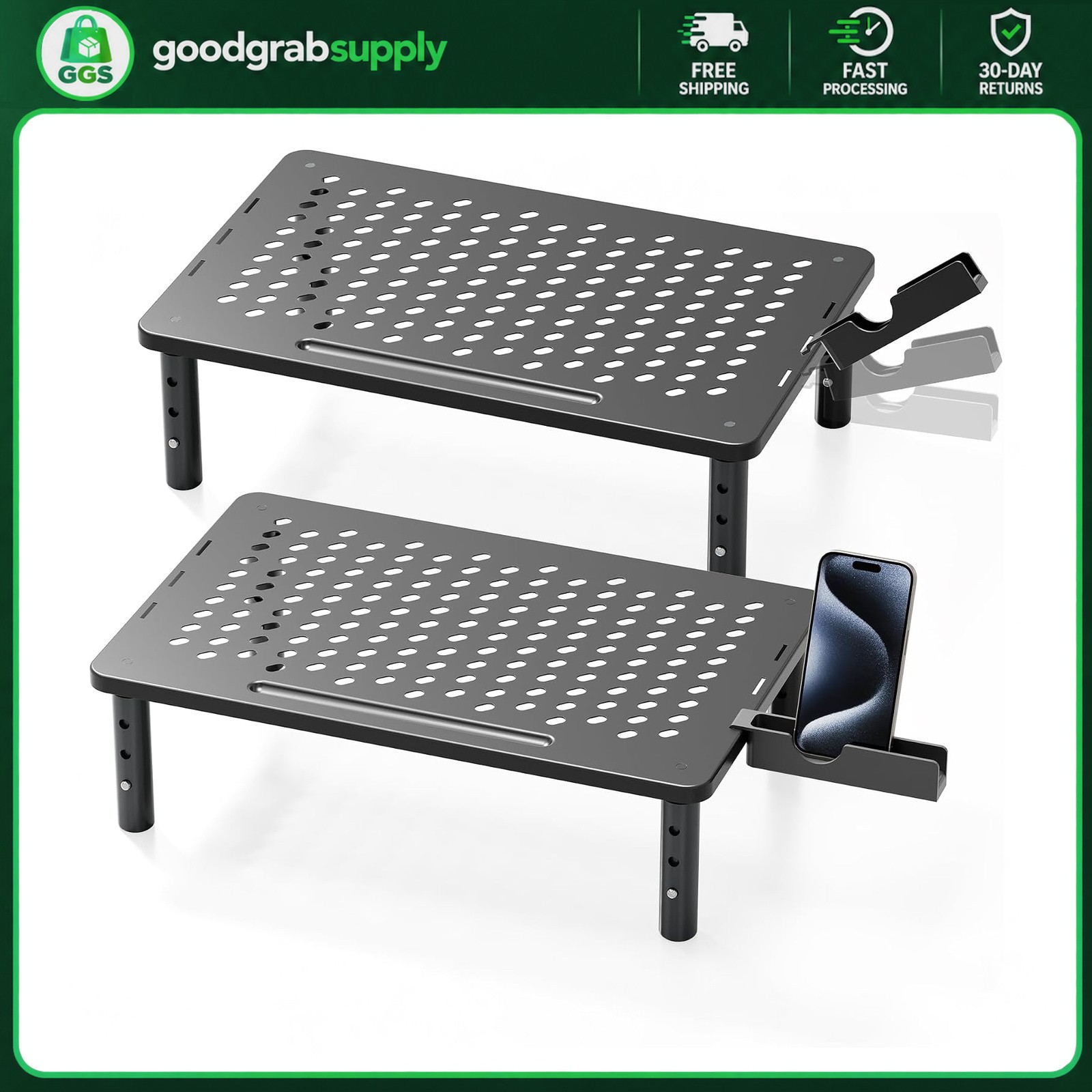 Computer Monitor Stand Riser 3 Adjustable Heights 14.6x9.3 Inch Steel