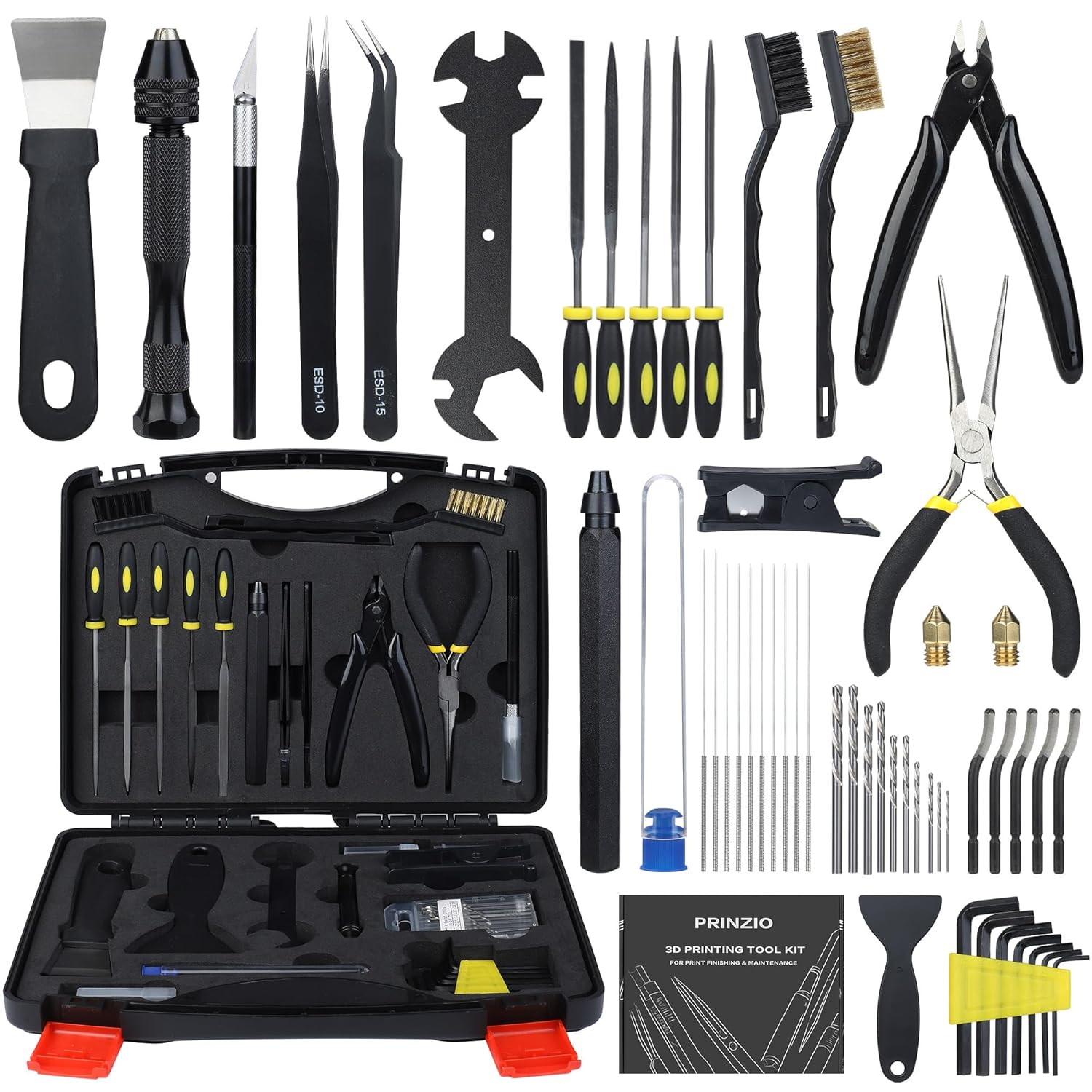 61-Piece 3D Printer Tool Kit with Hard Case, Deburring Tool, Craft Knife, Hand D