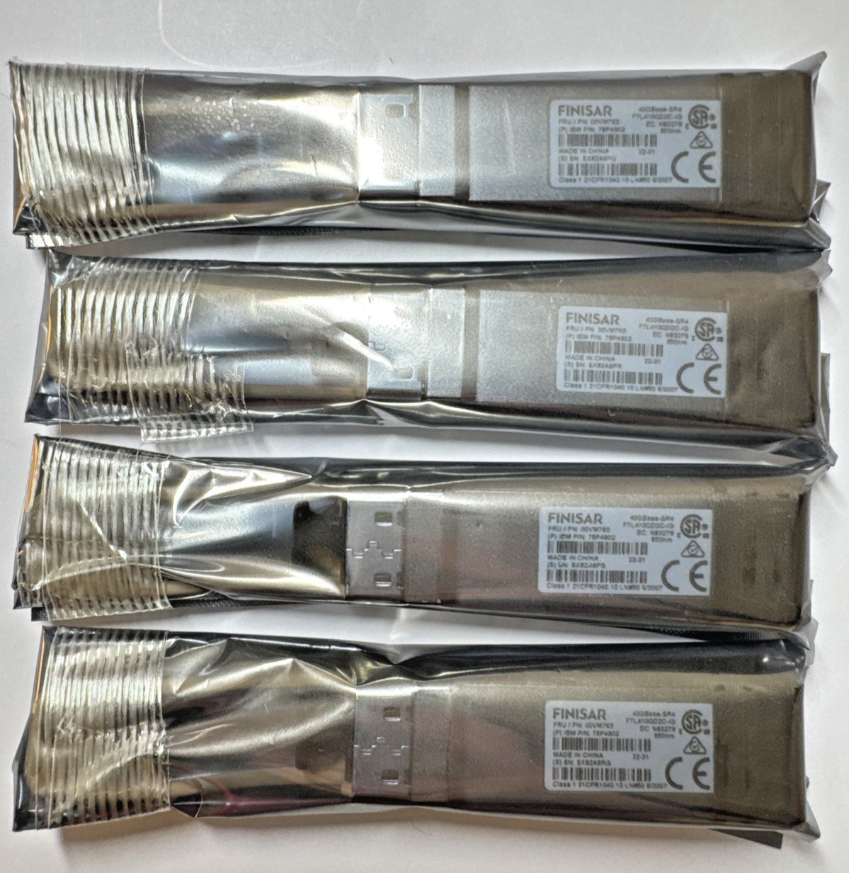 (Lot of 4) Finisar FTL410QD2C-IG 40GBase-SR4 Optical Transceiver Modules